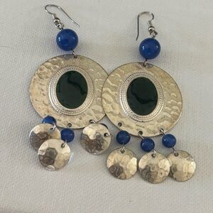 Hammered Silver Shield Dangle Earrings w Lapis
